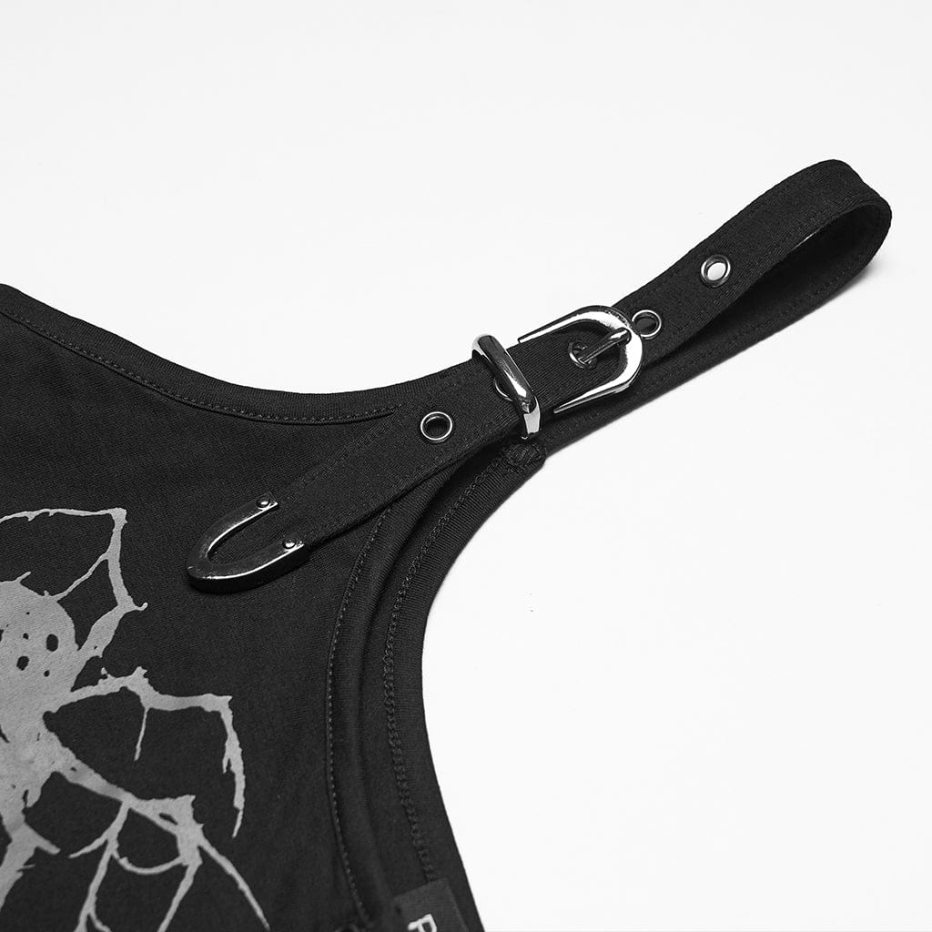 PUNK RAVE Women's Punk Spiders&Web Printed Tattered Tank Top Black