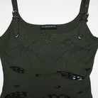 PUNK RAVE Women's Punk Spiders&Web Printed Tattered Tank Top Black-Green