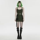 PUNK RAVE Women's Punk Spiders&Web Printed Tattered Tank Top Black-Green