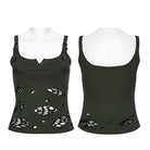 PUNK RAVE Women's Punk Spiders&Web Printed Tattered Tank Top Black-Green