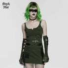 PUNK RAVE Women's Punk Spiders&Web Printed Tattered Tank Top Black-Green