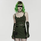 PUNK RAVE Women's Punk Spiders&Web Printed Tattered Tank Top Black-Green