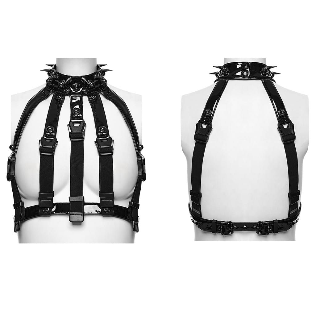 PUNK RAVE Women's Punk Spiked Buckle Strap Halter Harness