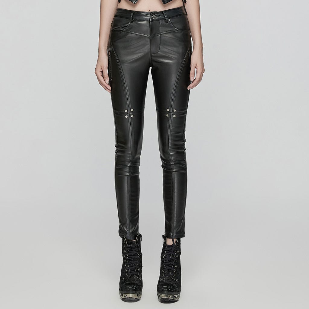 PUNK RAVE Women's Punk Splice Faux Leather Pants