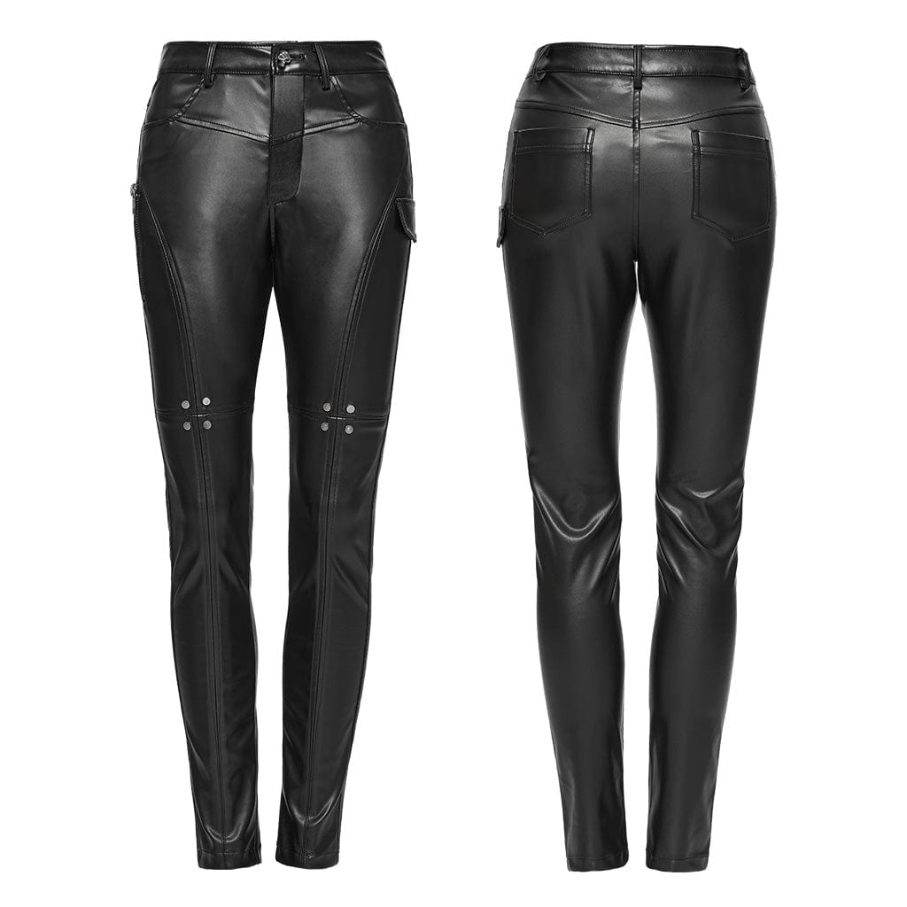 PUNK RAVE Women's Punk Splice Faux Leather Pants