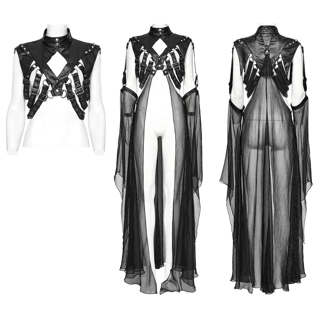 PUNK RAVE Women's Punk Stand Collar Buckles Removable Cape