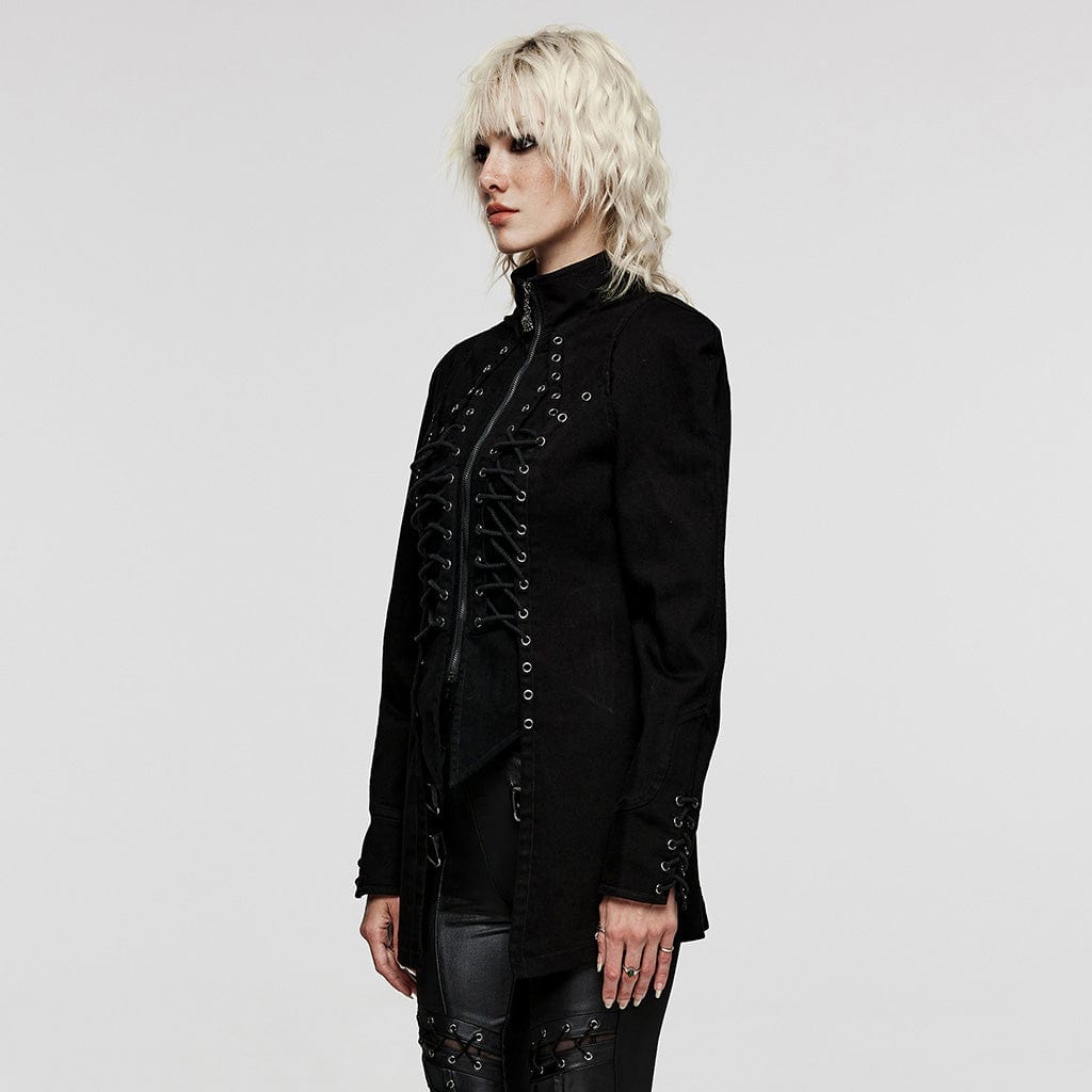 PUNK RAVE Women's Punk Stand Collar Irregular Coat