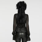 PUNK RAVE Women's Punk Stand Collar Ruched Mesh Splice Shirt