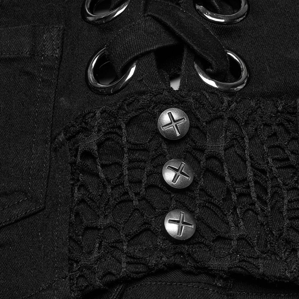 PUNK RAVE Women's Punk Strappy Studded Ripped Shorts
