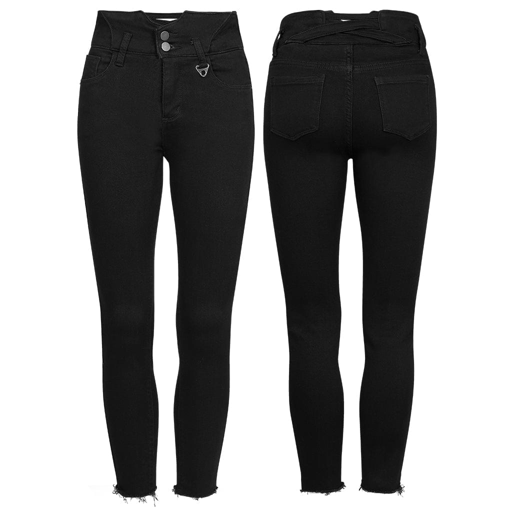 PUNK RAVE Women's Punk Straps Skinny Jeans