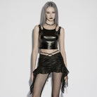 PUNK RAVE Women's Punk Streamer Drawstring Ruched Shorts