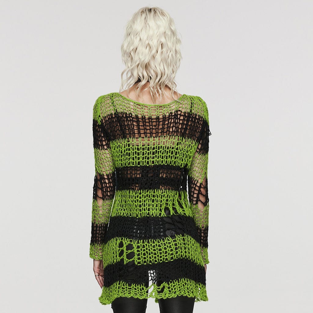 PUNK RAVE Women's Punk Striped Ripped Knitted Cardigan