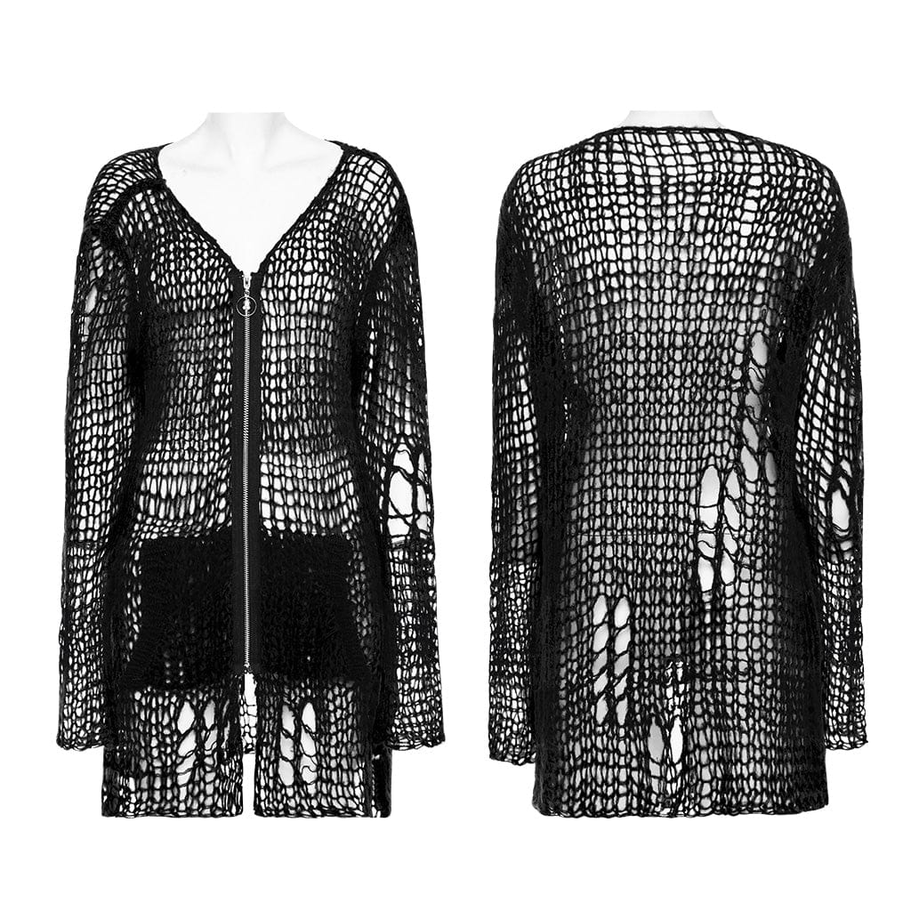 PUNK RAVE Women's Punk Striped Ripped Knitted Cardigan