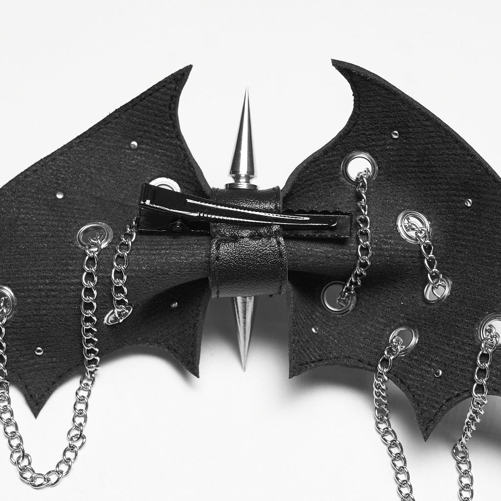 PUNK RAVE Women's Punk Studded Bat Bow Hairpin Black-Silver