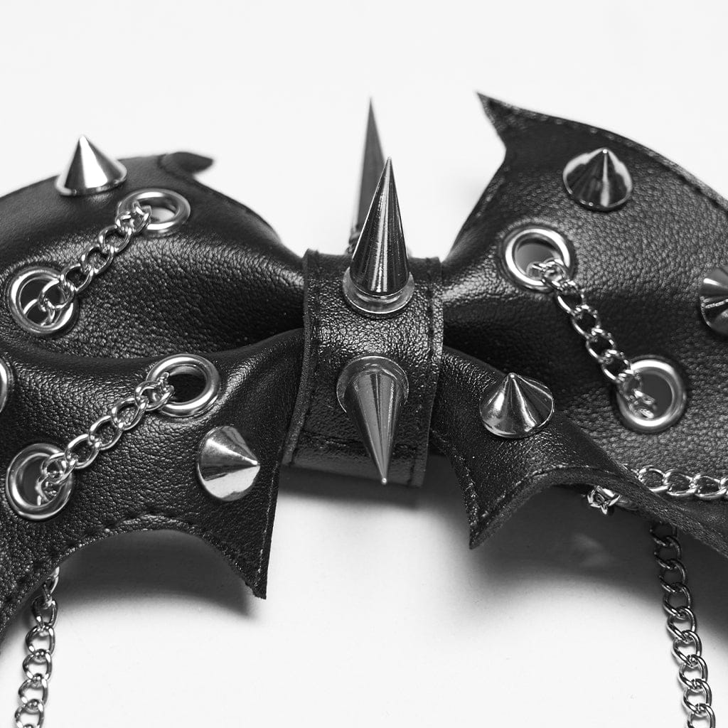 PUNK RAVE Women's Punk Studded Bat Bow Hairpin Black-Silver