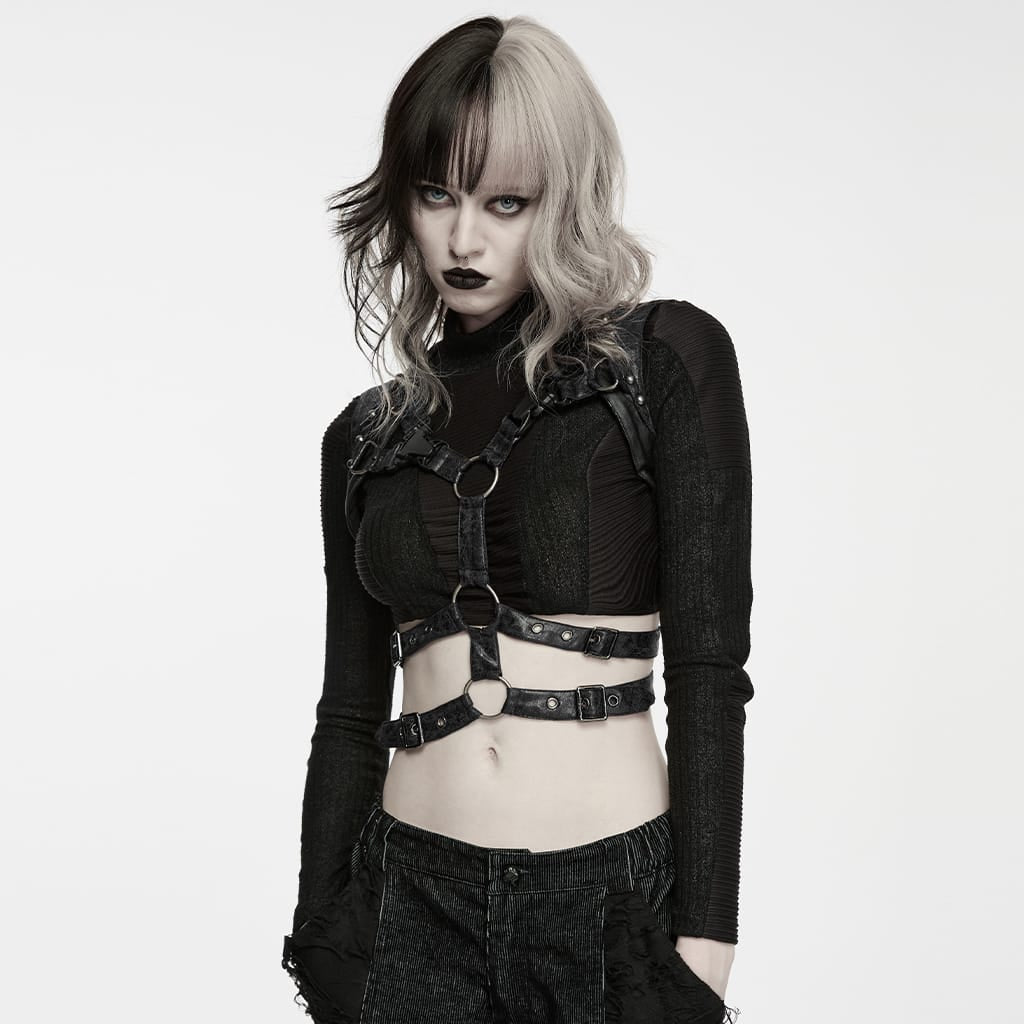 PUNK RAVE Women's Punk Studded Buckle Body Harness