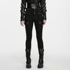 PUNK RAVE Women's Punk Studded Buckle Cargo Pocket Skinny Pants