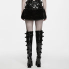 PUNK RAVE Women's Punk Studded Buckle Strap Faux Fur Panel Mini Skirt
