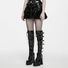PUNK RAVE Women's Punk Studded Buckle Strap Faux Fur Panel Mini Skirt