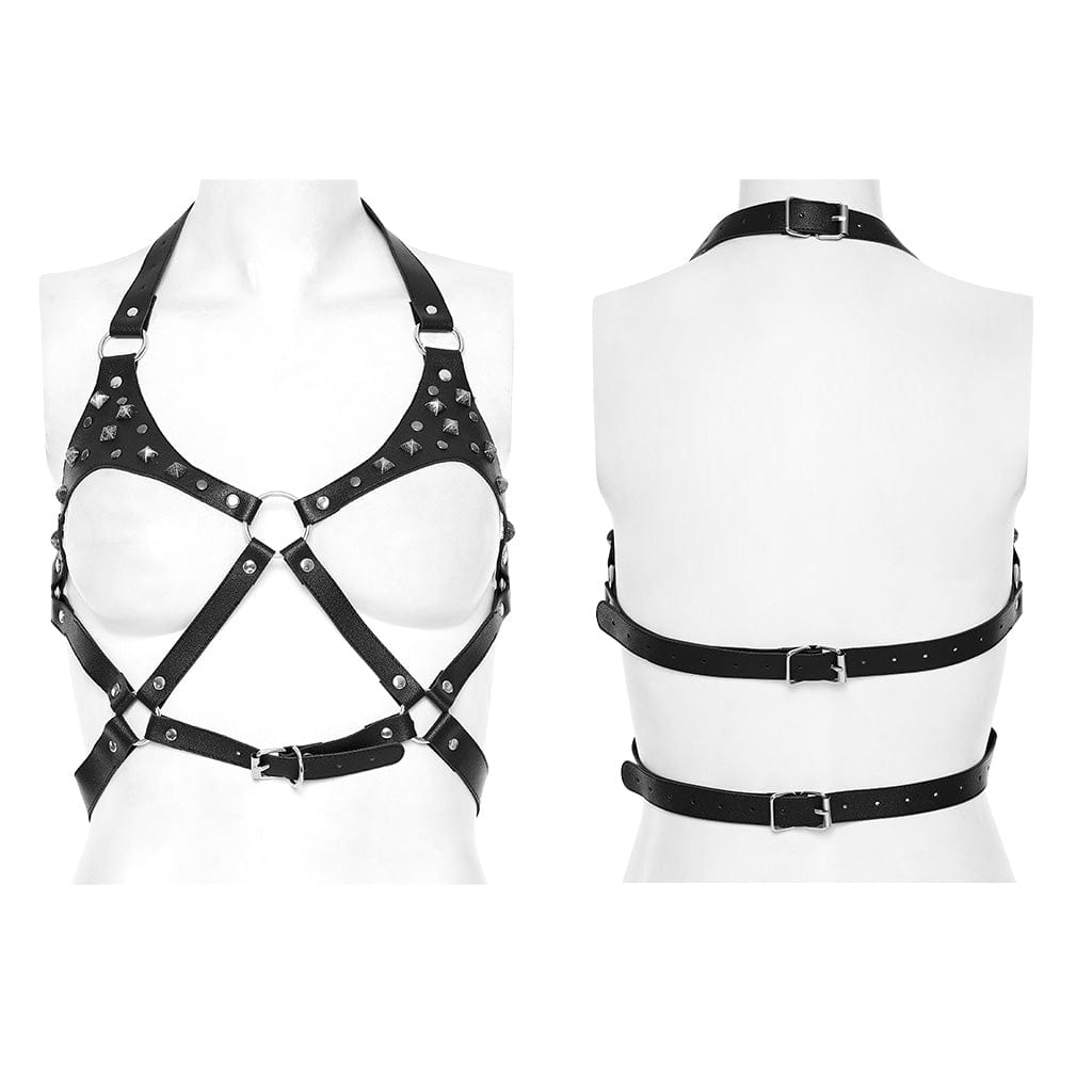 PUNK RAVE Women's Punk Studded Crossed Body Harness