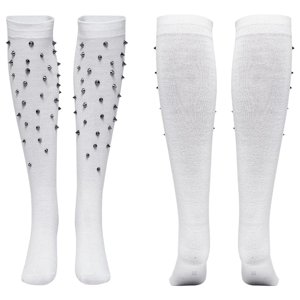 PUNK RAVE Women's Punk Studded Knee-high Socks White