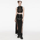 PUNK RAVE Women's Punk Studded Lace-up Fishtail Skirt Black