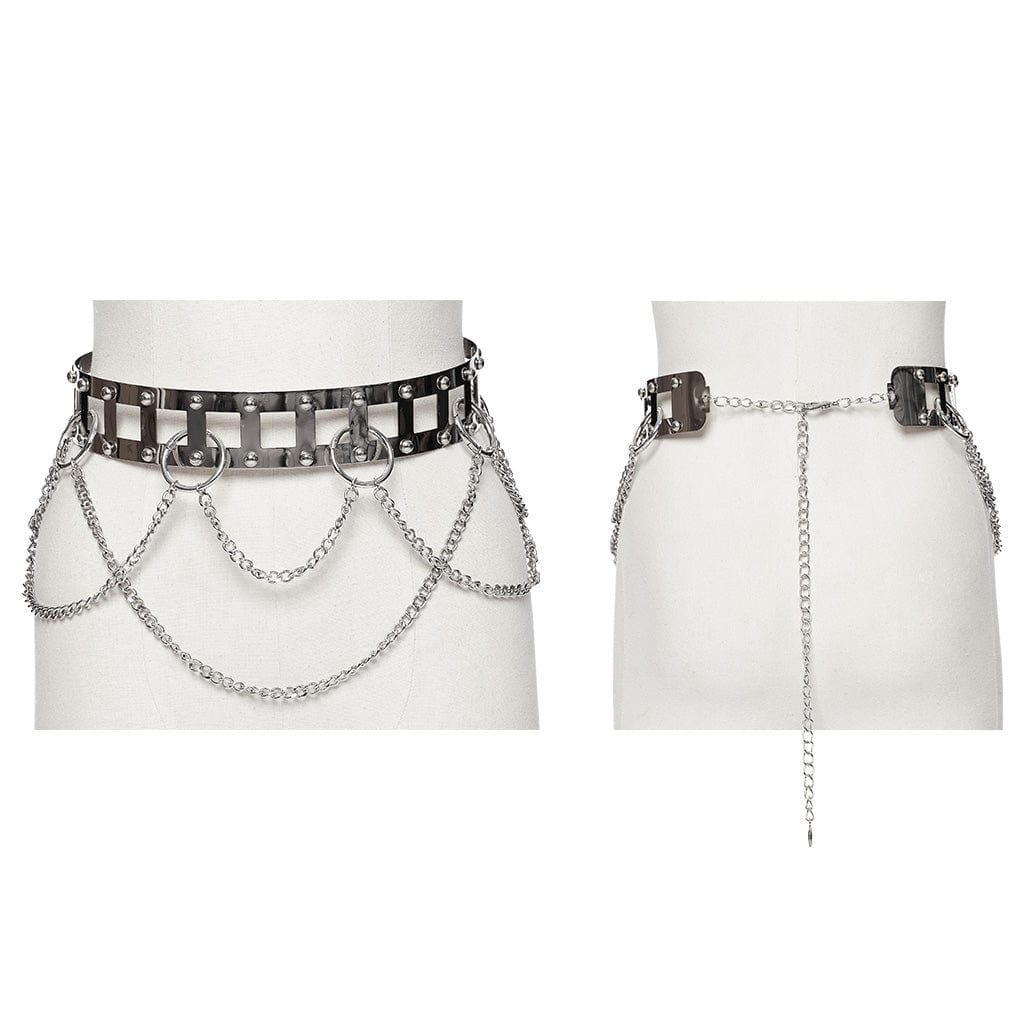 PUNK RAVE Women's Punk Studded Metal Chain Belt