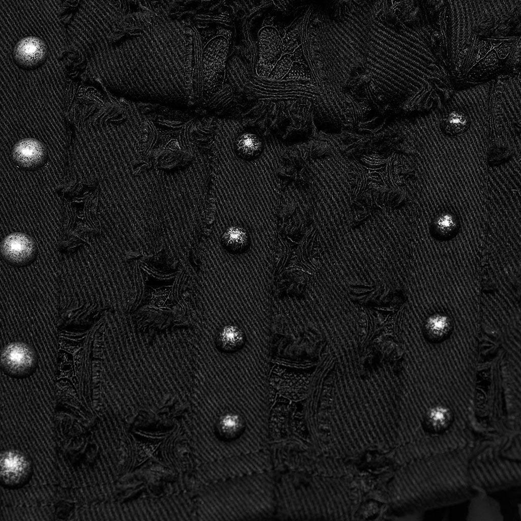 PUNK RAVE Women's Punk Studded Ripped Lace-up Tank Top