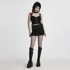 PUNK RAVE Women's Punk Studded Ripped Lace-up Tank Top