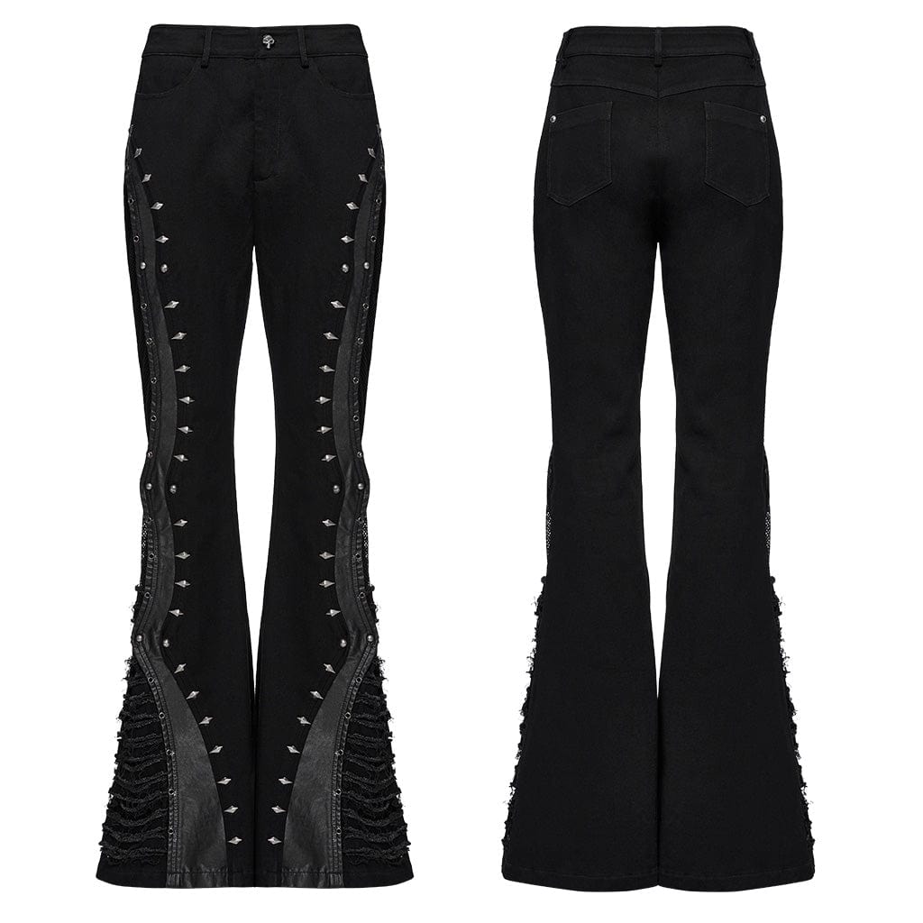 PUNK RAVE Women's Punk Studded Unedged Flared Pants