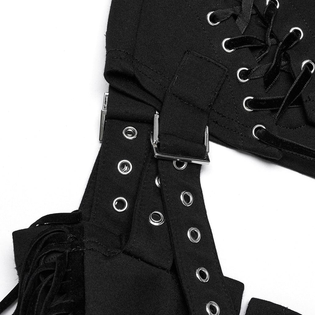 PUNK RAVE Women's Punk Tassel Lace-up Detachable Pants