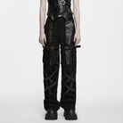 PUNK RAVE Women's Punk Thigh Buckle Crisscross Strap Multi Pocket Straight-leg Pants