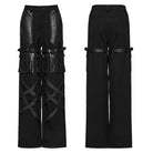 PUNK RAVE Women's Punk Thigh Buckle Crisscross Strap Multi Pocket Straight-leg Pants