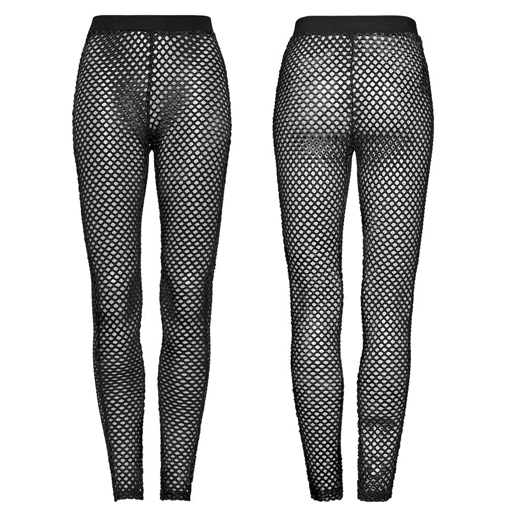 PUNK RAVE Women's Punk Tie-dyed Mesh Leggings Black