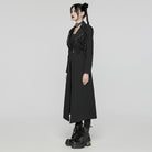 PUNK RAVE Women's Punk Turn Down Collar Metal Chains Long Coat