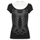 PUNK RAVE Women's Skull Bone Printed Hollow Out T Shirt Black