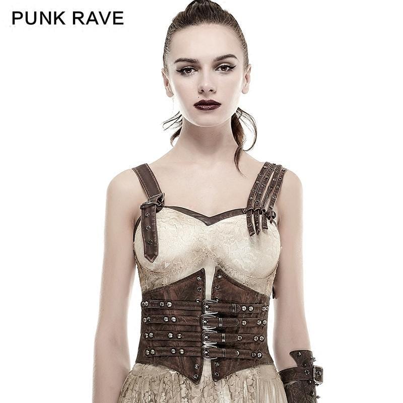 PUNK RAVE Women's Steampunk Buckles Lace Up Underbust Corsets