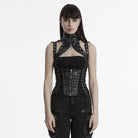 PUNK RAVE Women's Steampunk Domineering High Collar Rivets Lace Up Corsets