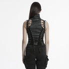 PUNK RAVE Women's Steampunk Domineering High Collar Rivets Lace Up Corsets