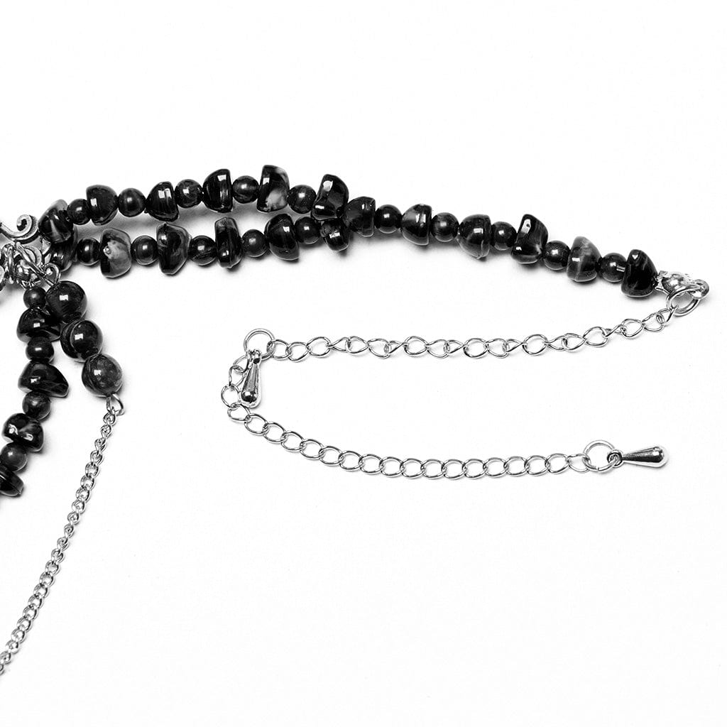PUNK RAVE Women's Steampunk Irregular Beaded Cross Necklace Black