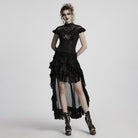 PUNK RAVE Women's Steampunk Lace Hem Drawstring Skirt Black