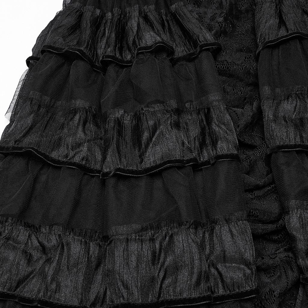 PUNK RAVE Women's Steampunk Off-the-shoulder Layered Gown Dress Black