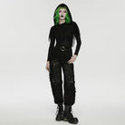 PUNK RAVE Women's Wasteland Punk Mesh Splice Hooded Long Sleeved Shirt