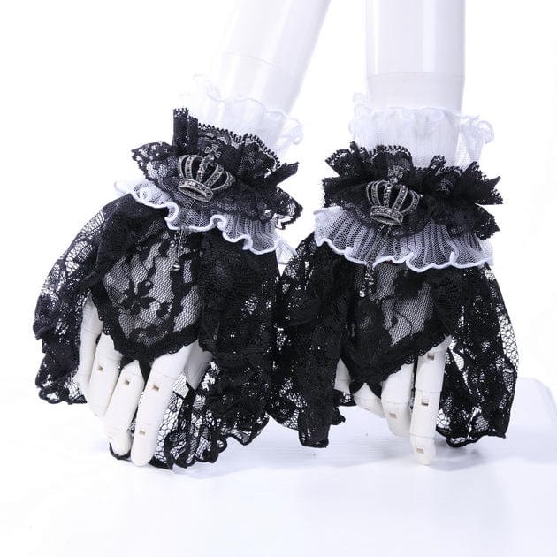 RNG Women's Gothic Crown Half-finger Ruffled Lace Gloves White