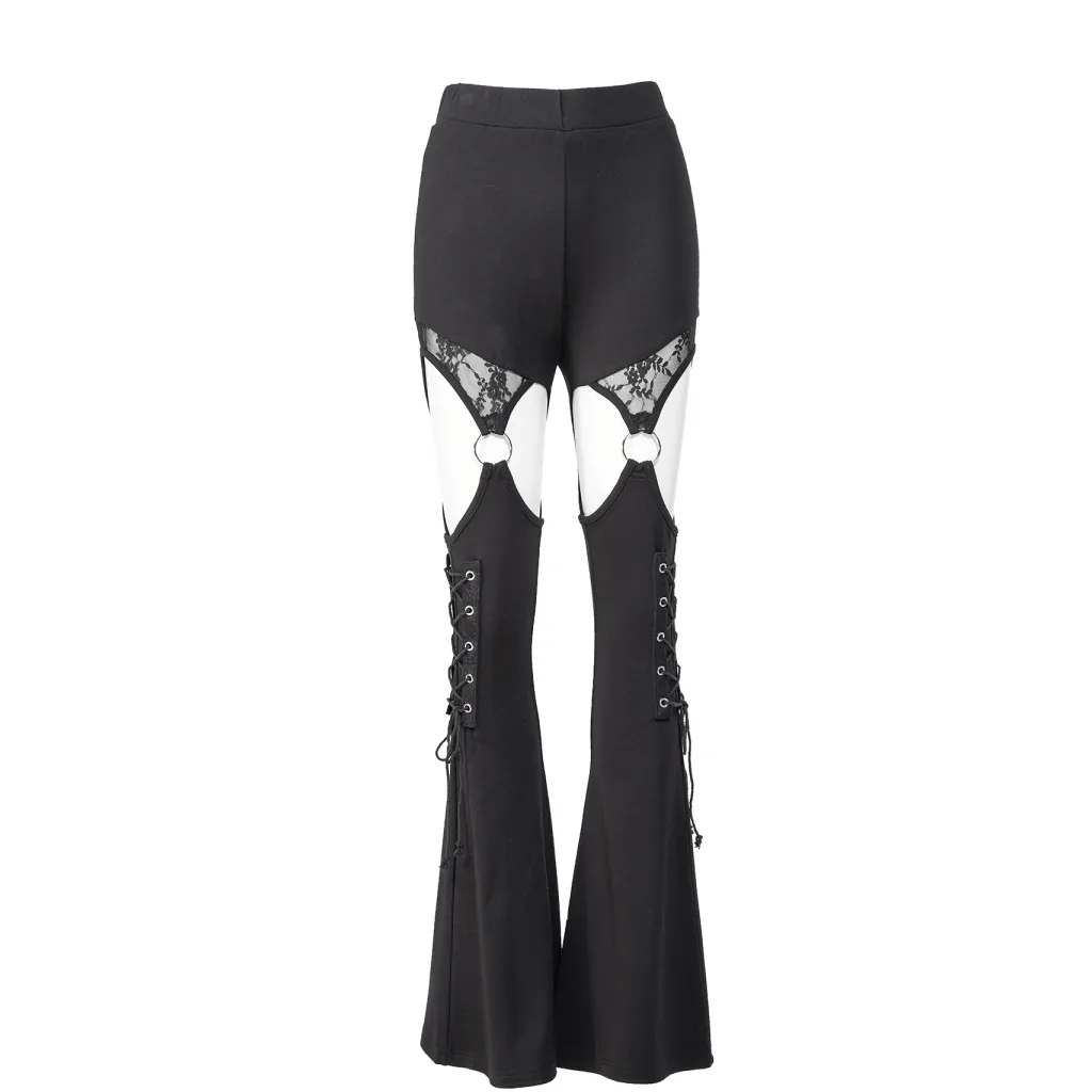 RNG Women's Gothic Cutout Lace Splice Flared Pants