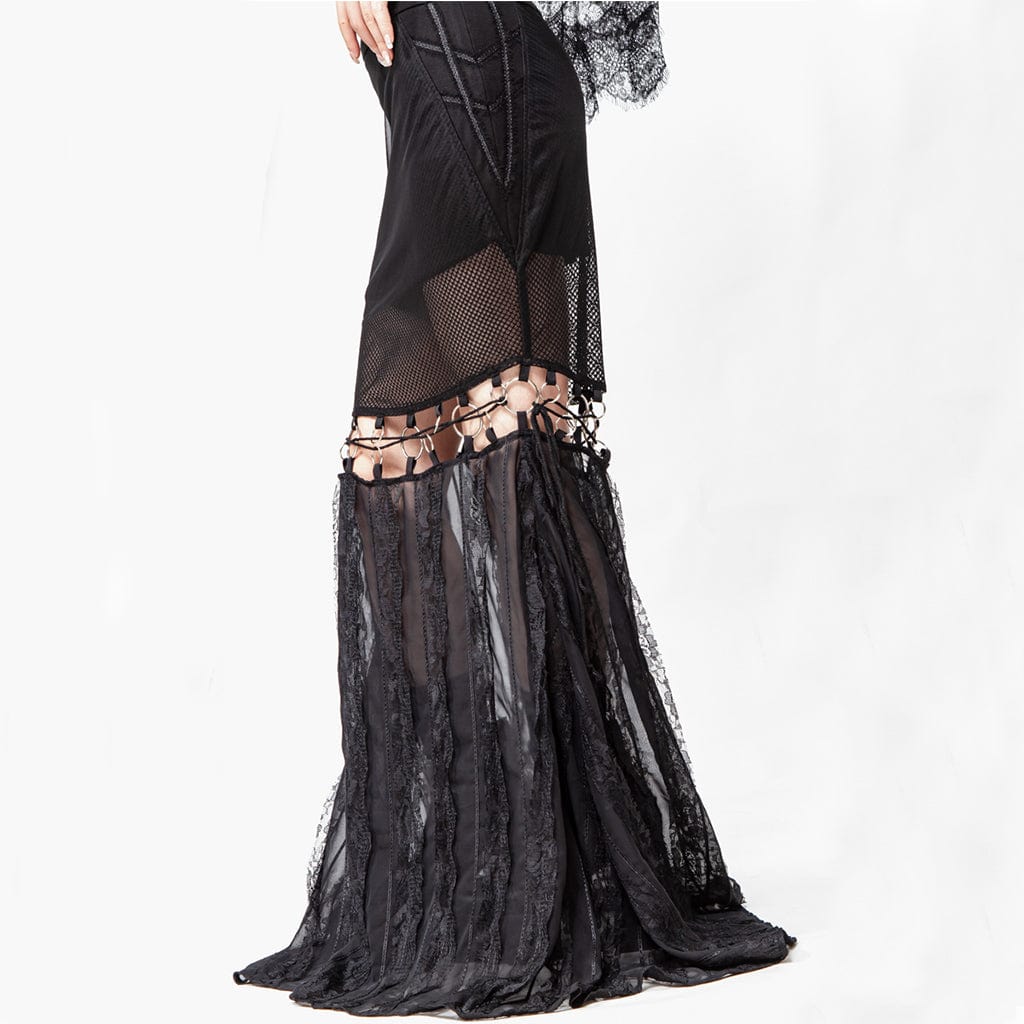 RNG Women's Gothic Cutout Splice Long Skirt