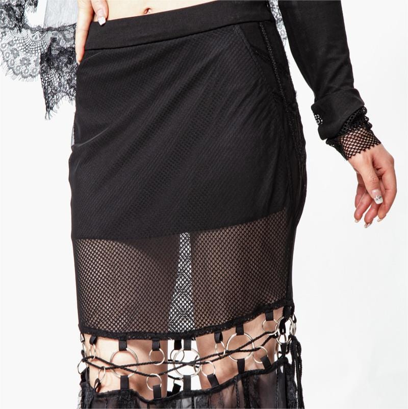 RNG Women's Gothic Cutout Splice Long Skirt