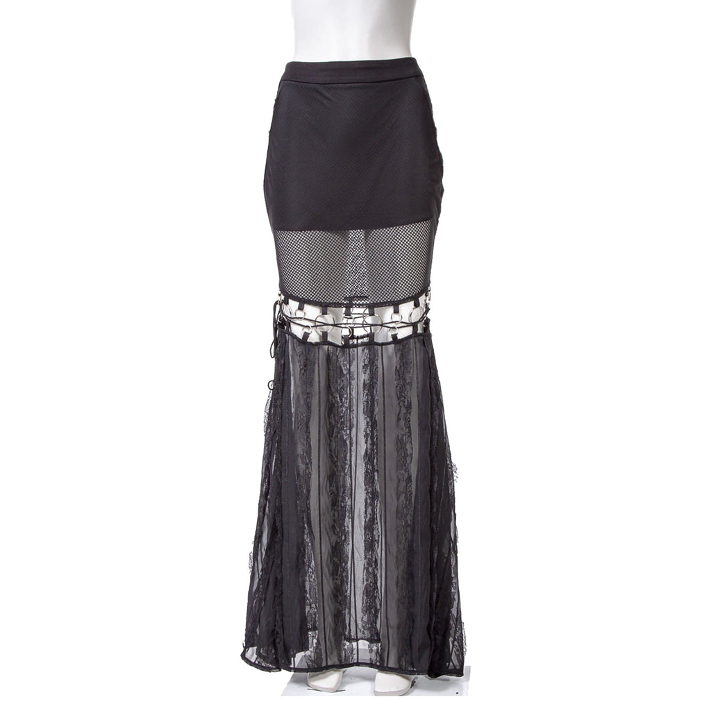 RNG Women's Gothic Cutout Splice Long Skirt