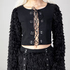RNG Women's Gothic Faux Fur Splice Lace-up Crop Top