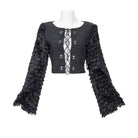 RNG Women's Gothic Faux Fur Splice Lace-up Crop Top